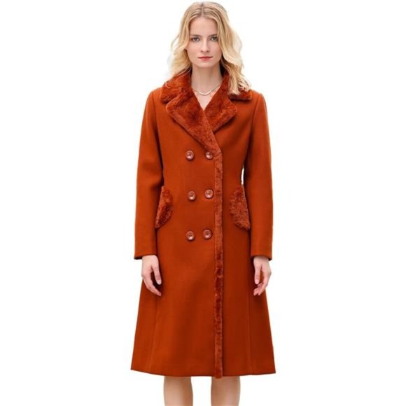 Jackets & Blazers - Women's Double-breasted Notched Lapel Midi Wool Blend Pea Coat Jackets